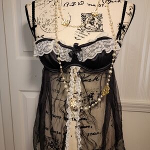 Victoria's Secret Black Chemise with White Lace